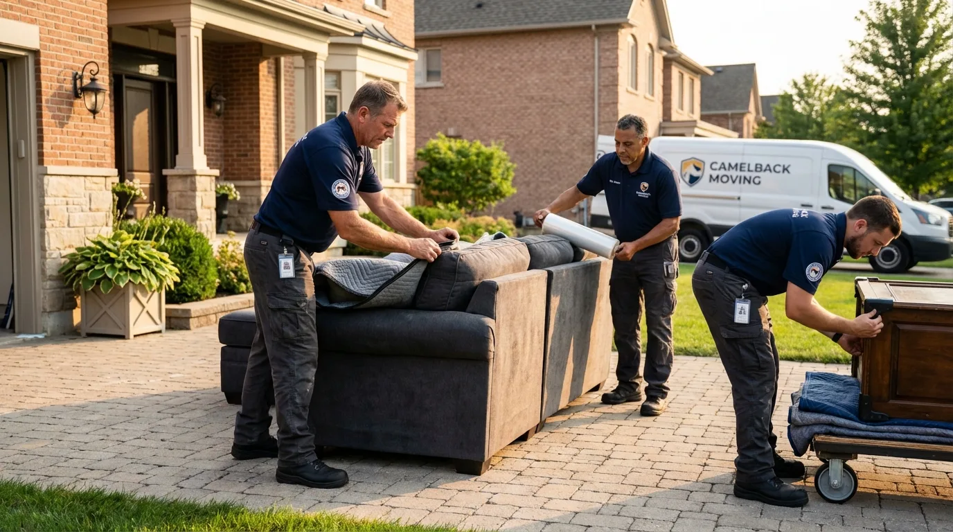 Large estate moving crew wrapping furniture in Benton, TN
