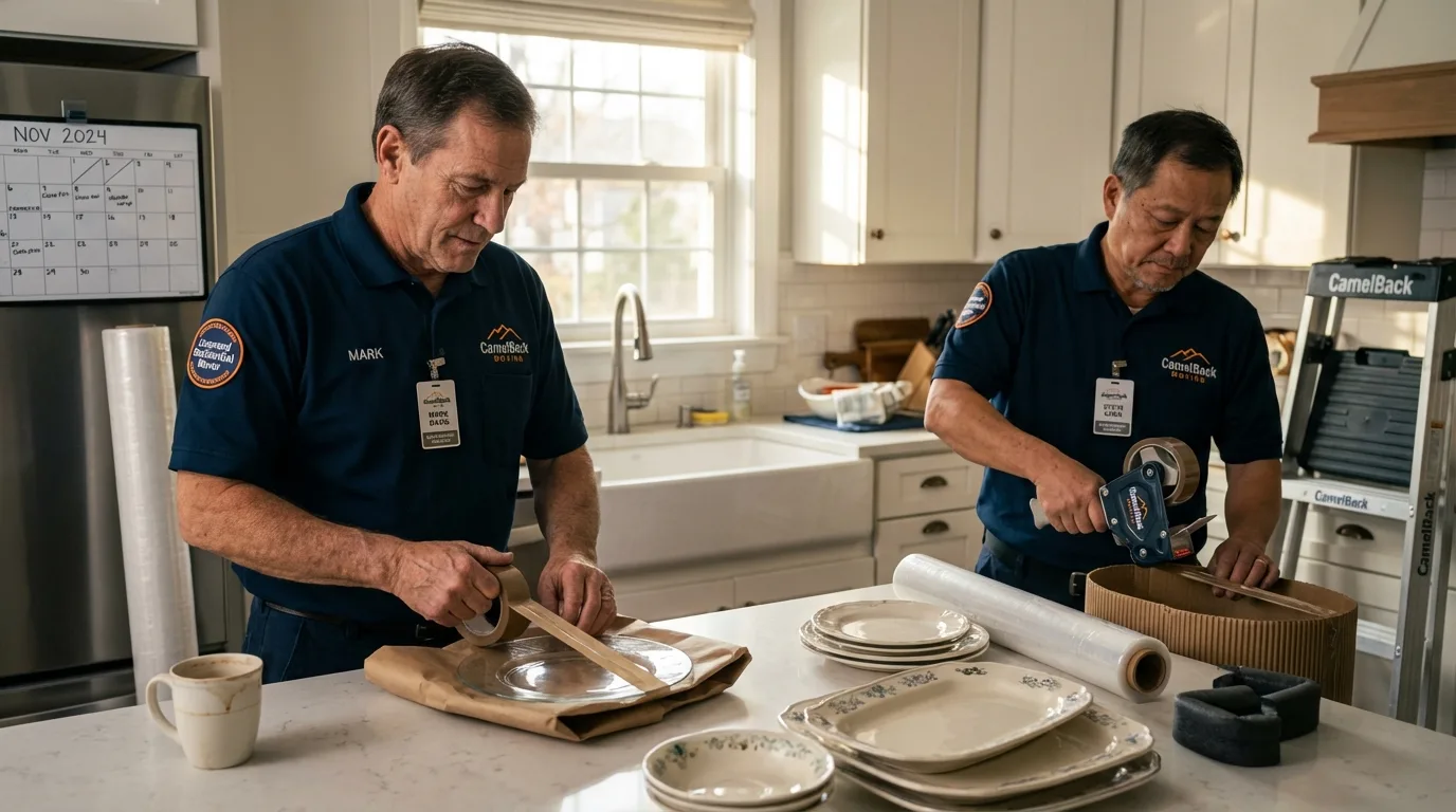 Professional crew packing kitchen dishware in Benton, TN